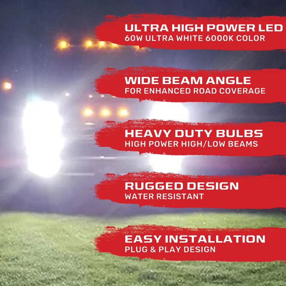H13 9008 12V Ultra High-Power 60-Watt LED Headlight Bulbs (Hi & Low Beams) 6000K Color product image