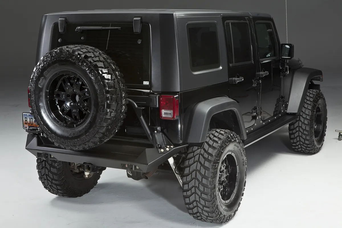Heavy Duty Rear Bumper; 2 Stage Black Powder Coated; Incl. CB Mount; 0.75 in. D-Ring Mount; product image