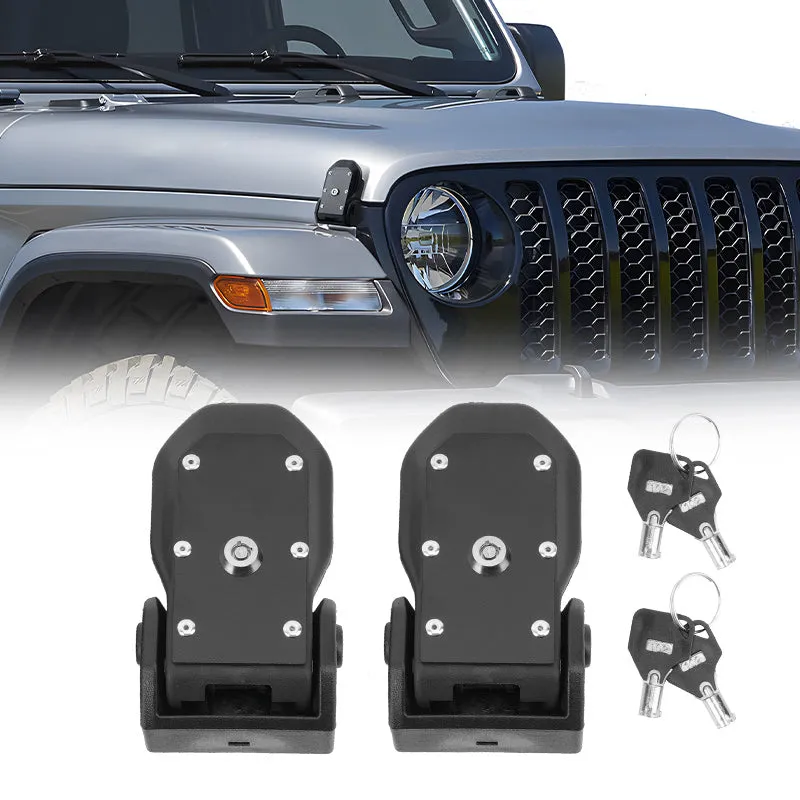 LED Factory Mart ABS Hood Latch Kit Anti-Theft for Jeep Wrangler JK JL and Gladiator JT