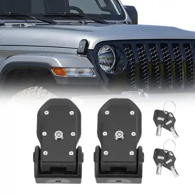 LED Factory Mart ABS Hood Latch Kit Anti-Theft for Jeep Wrangler JK JL and Gladiator JT