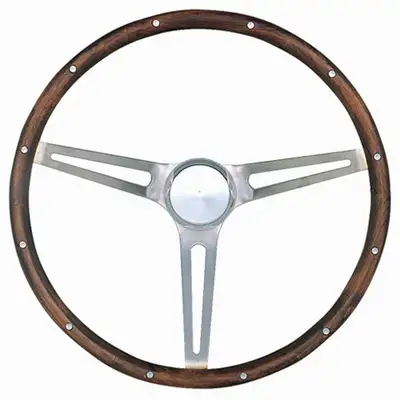 Grant Classic Series Nostalgia Steering Wheel; 15 in. Diameter; 4 1/8 in. Dish; Hardwood Grip; Brushed Stainless Steel 3-Spoke Design;
