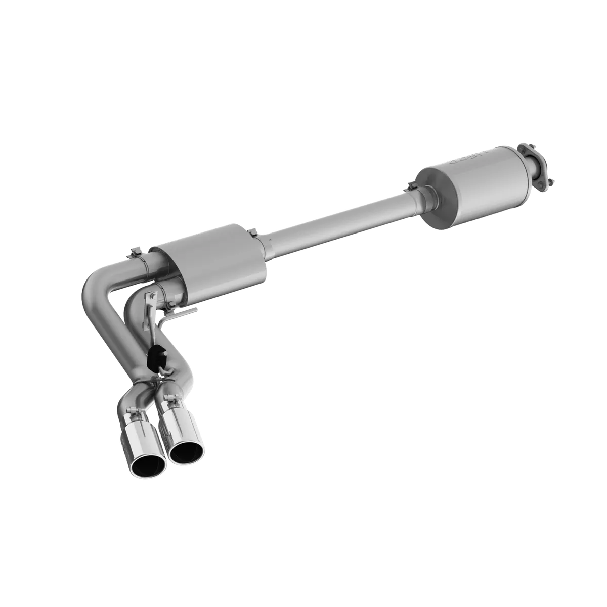 Armor Pro Cat Back Exhaust System; 3 in.; Incl. Front Pipe/Ext. Pipe/Muffler/Tailpipe/Hardware/4 in. OD Tip; Pre-Axle Dual Outlet; Street Version; T304 Stainless Steel; product image