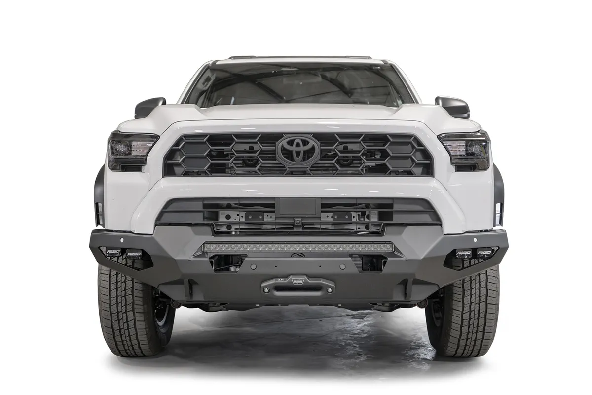 Matrix Front Bumper; w/ No Guard; Matte Black Powder Coat; Steel; 30 in. Light Bar/ Four 2x3 LED Pod Lights; Incl. D-Ring Mounts; product image