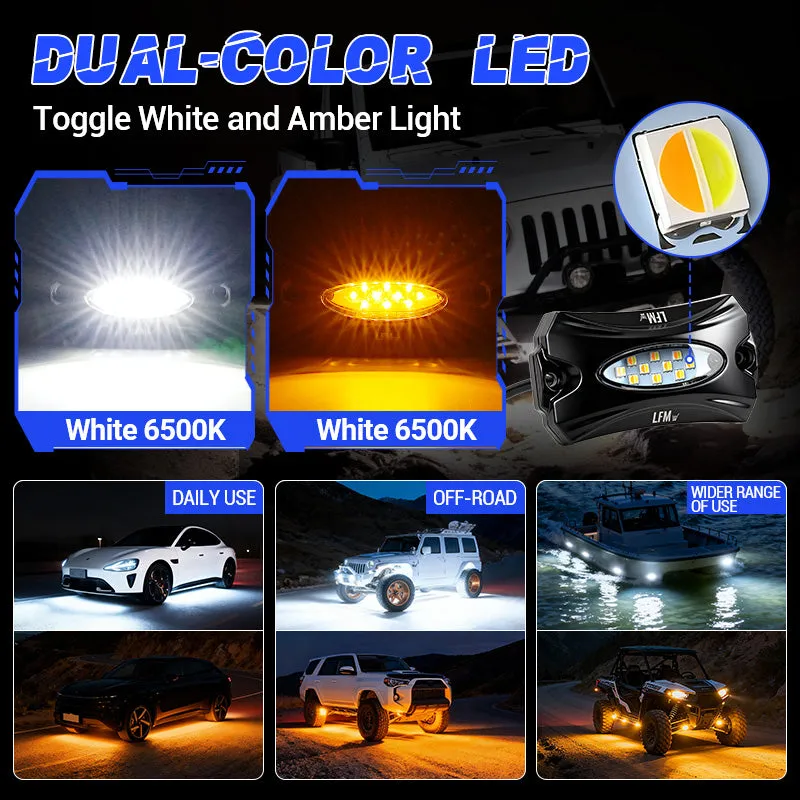 High-Bright Waterproof LED Rock Lights Kit White & Amber Switchback product image