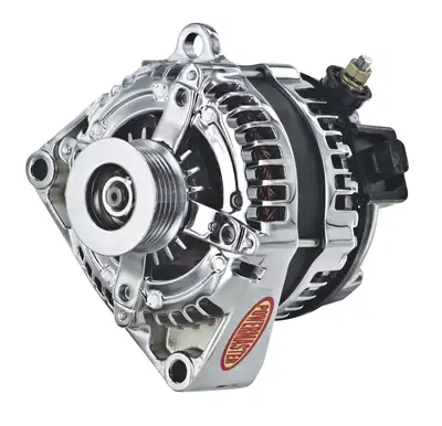 Power Master Alternator; GM; 175 Amp; 3 Wire Hair Pin Style; 2 In. Mtg Spools; CS130D; AD230; 6 Groove; 175 Top/145 Idle; Chrome;