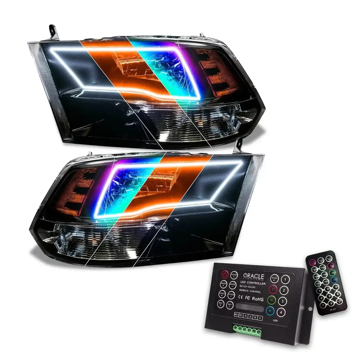 Oracle Lighting 2009-2018 RAM 1500 Sport Pre-Assembled ColorShift W Switchback Halo Heaqdlights - Black Housing product image