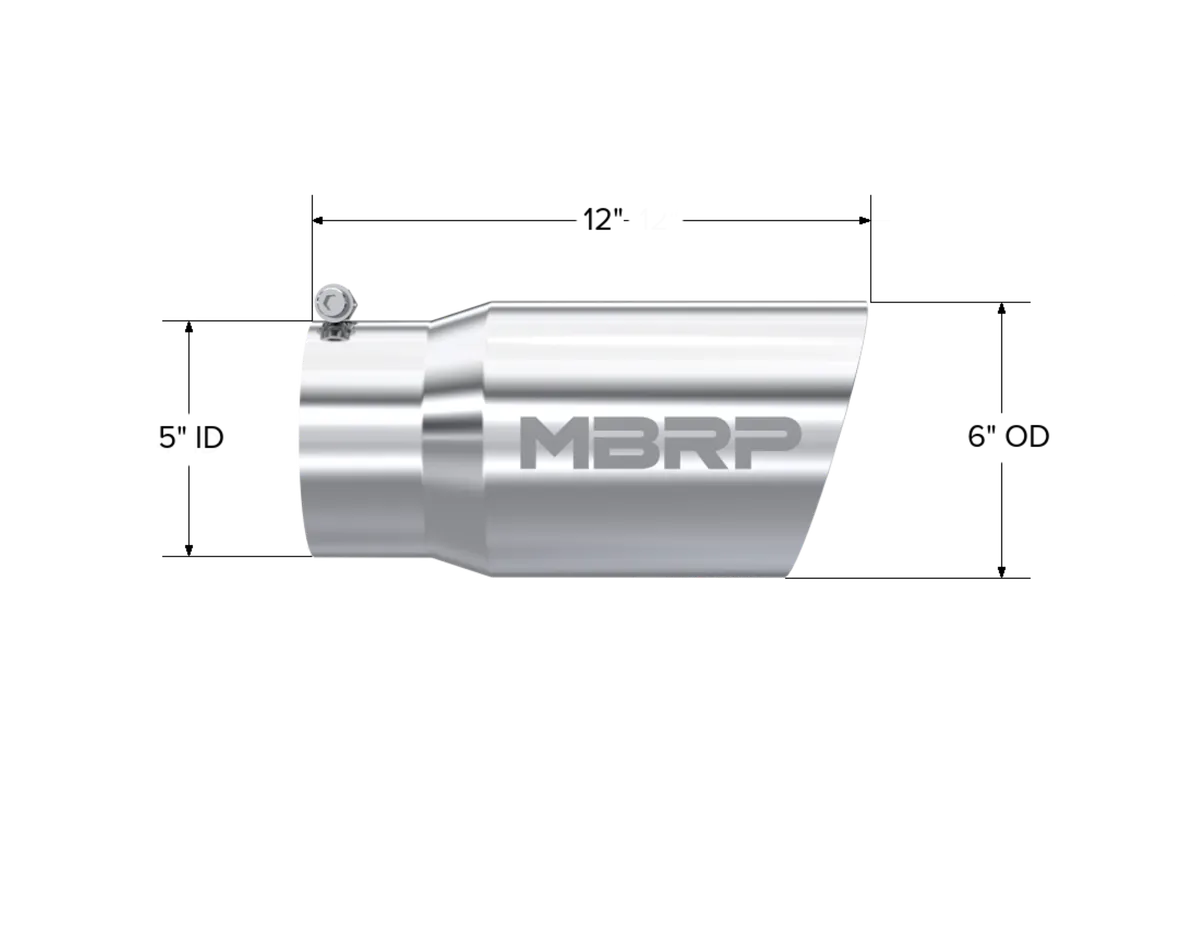 Armor Pro Exhaust Tip; 5 in. Inlet Diameter; 6 in. Outlet Diameter; 12 in. Length; Dual Wall; Angled; T304 Stainless Steel; Mirror Polished; product image