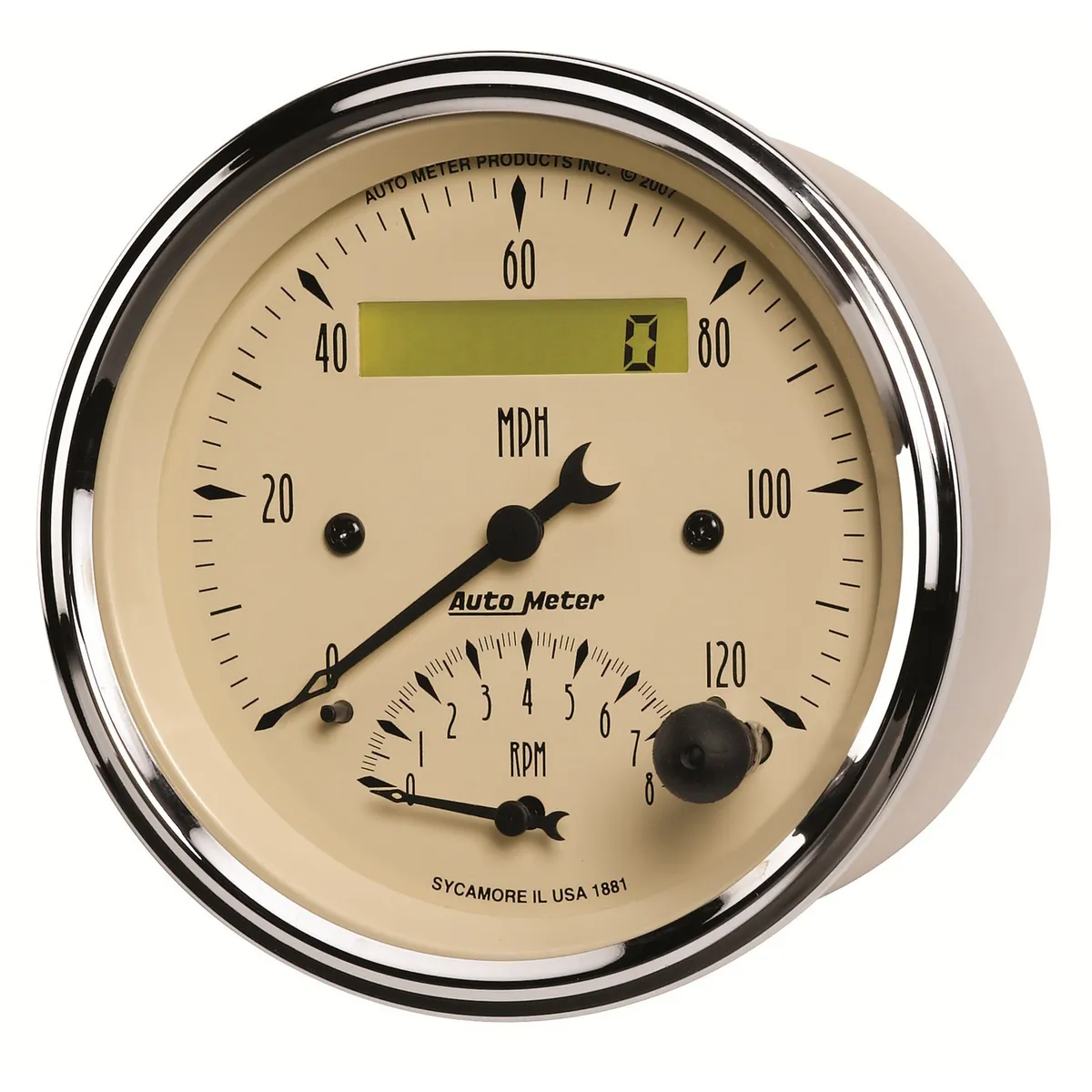 Gauge, Tach/Speedo, 3 3/8", 120mph & 8k RPM, Elec. Program., Antq Beige product image