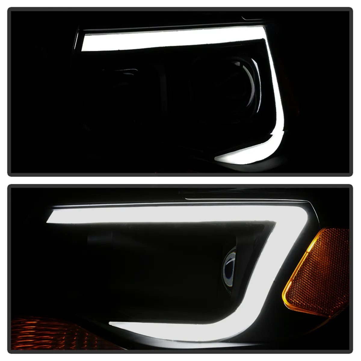 XTune DRL Light Bar Projector Headlights; Halogen Models Only; Not Compatible w/Xenon/HID Model; Black Smoked; product image