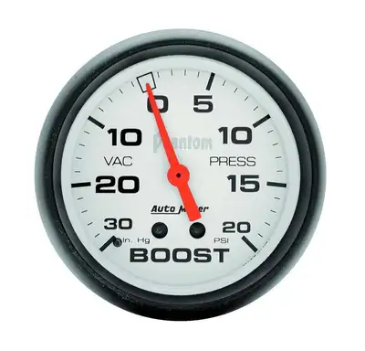 AutoMeter Gauge, Vac/Boost, 2 5/8", 30inHg-20psi, Mechanical, Phantom