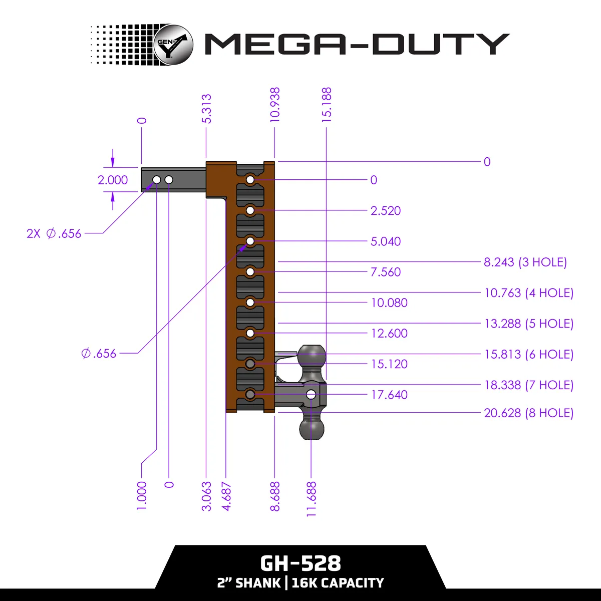 GEN-Y Hitch Mega-Duty 10in Drop Hitch w/ Dual-Ball Mount and Pintle Lock product image