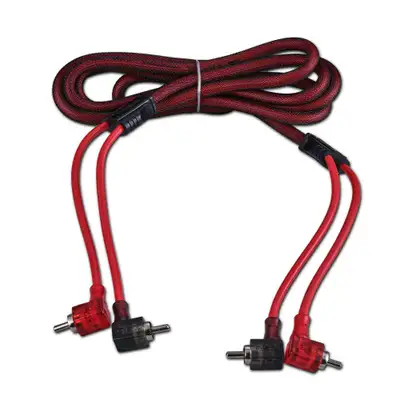 DS18 100% OFC Ultra Flex 2-Channel RCA with 90 Degree Ends, Dual Twist Wire, Red Braided Jacket - 6 ft