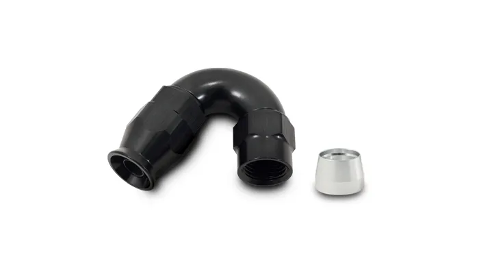 150 Degree High Flow Hose End Fitting; -10AN; 6061 Aluminum; Black Anodized; For PTFE Lined Hose; product image