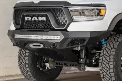 Addictive Desert Designs The RAM Rebel Has Never Looked Better With The Stealth Fighter Front Bumper. a Radius Steel Plate Design Gives Your RAM Truck Added Front End Protection Without All The Extra Bulk. Matching The RAM Rebel Factory Body Lines The Stealth Fighter Front Bumper