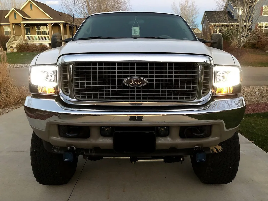 Ford Superduty 05-07 F250f350f450f550 Projector Headlights w Ultra High Power Smooth Oled Halos And DRL - Smoked b product image