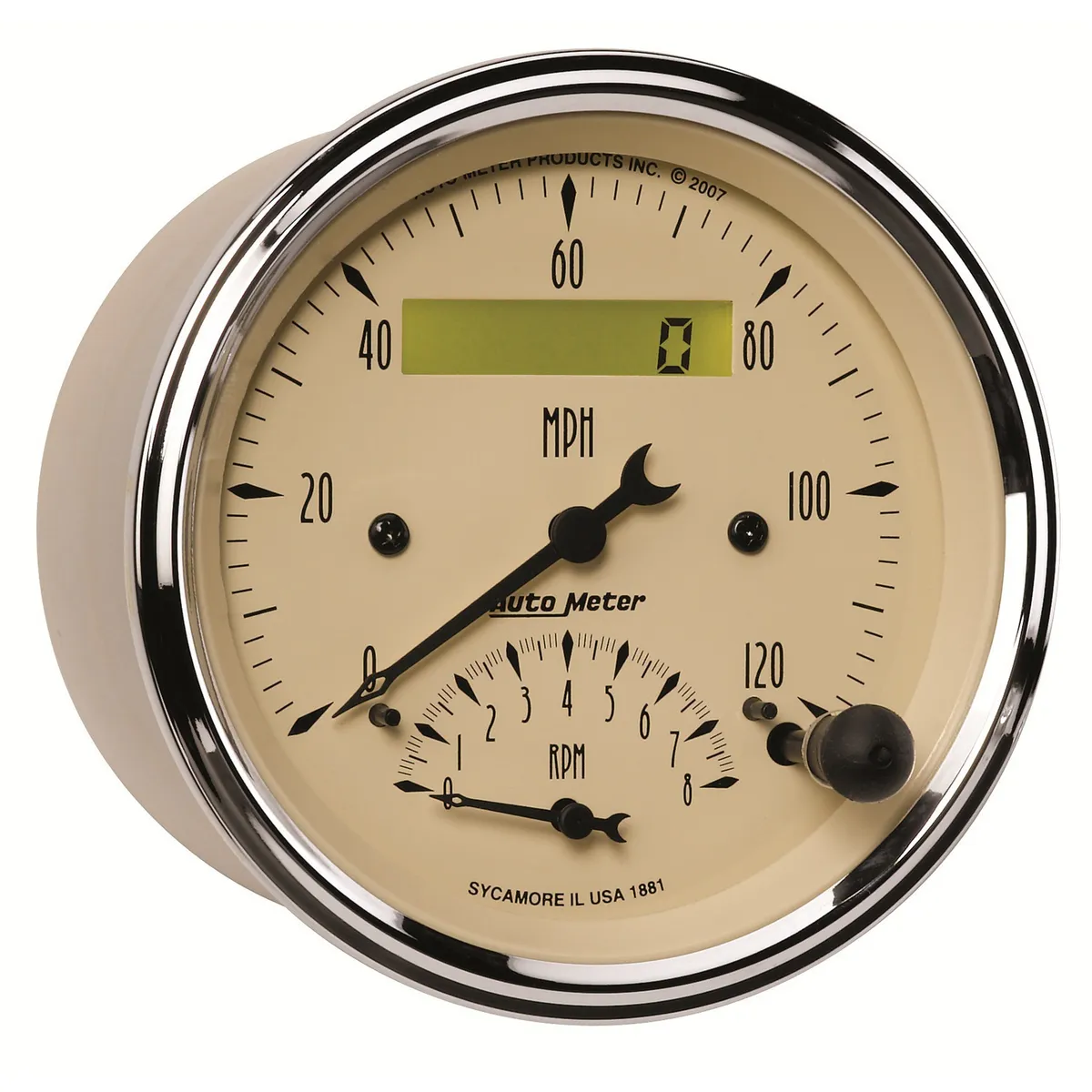 Gauge, Tach/Speedo, 3 3/8", 120mph & 8k RPM, Elec. Program., Antq Beige product image