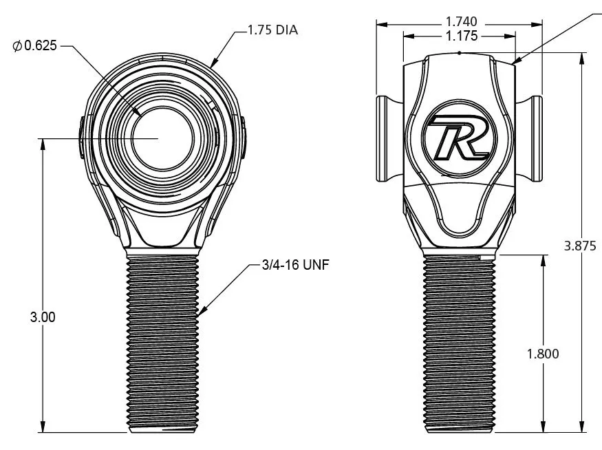 Ridetech 90002772 R-Joint 3/4-16 LH x 5/8 Bolt - Includes spacers for bracket spacing of 1.75 product image