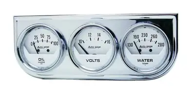 AutoMeter Gauge Console; Oilp/Wtmp/Volt; 2-1/16in.; 100 Psi/280 F/16v; Wht Dial; Chrome Bzl; ag