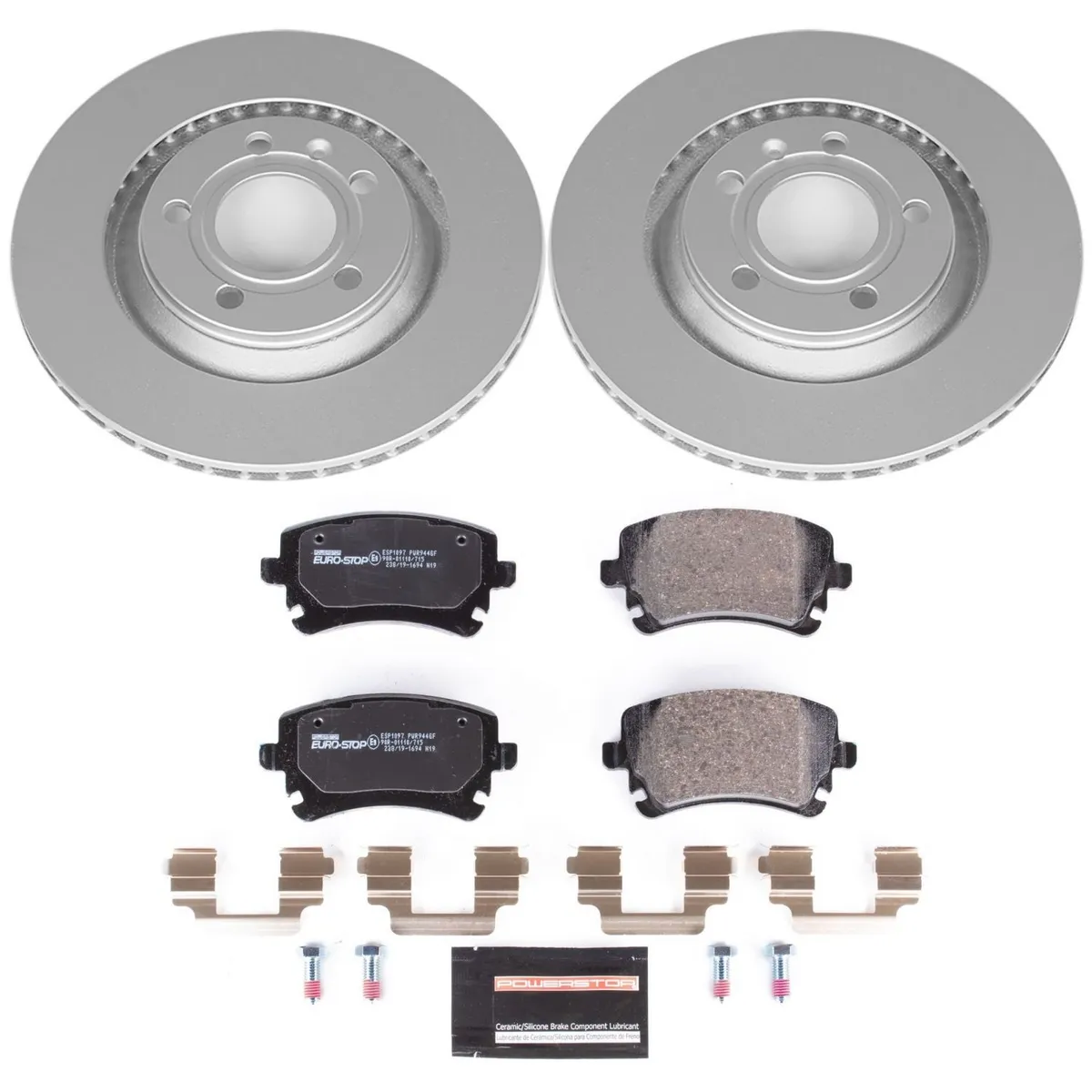 Euro-Stop Kit: Genuine Geomet Fully Coated Rotors; Ece-R90 Certified Pads W/Hardware product image