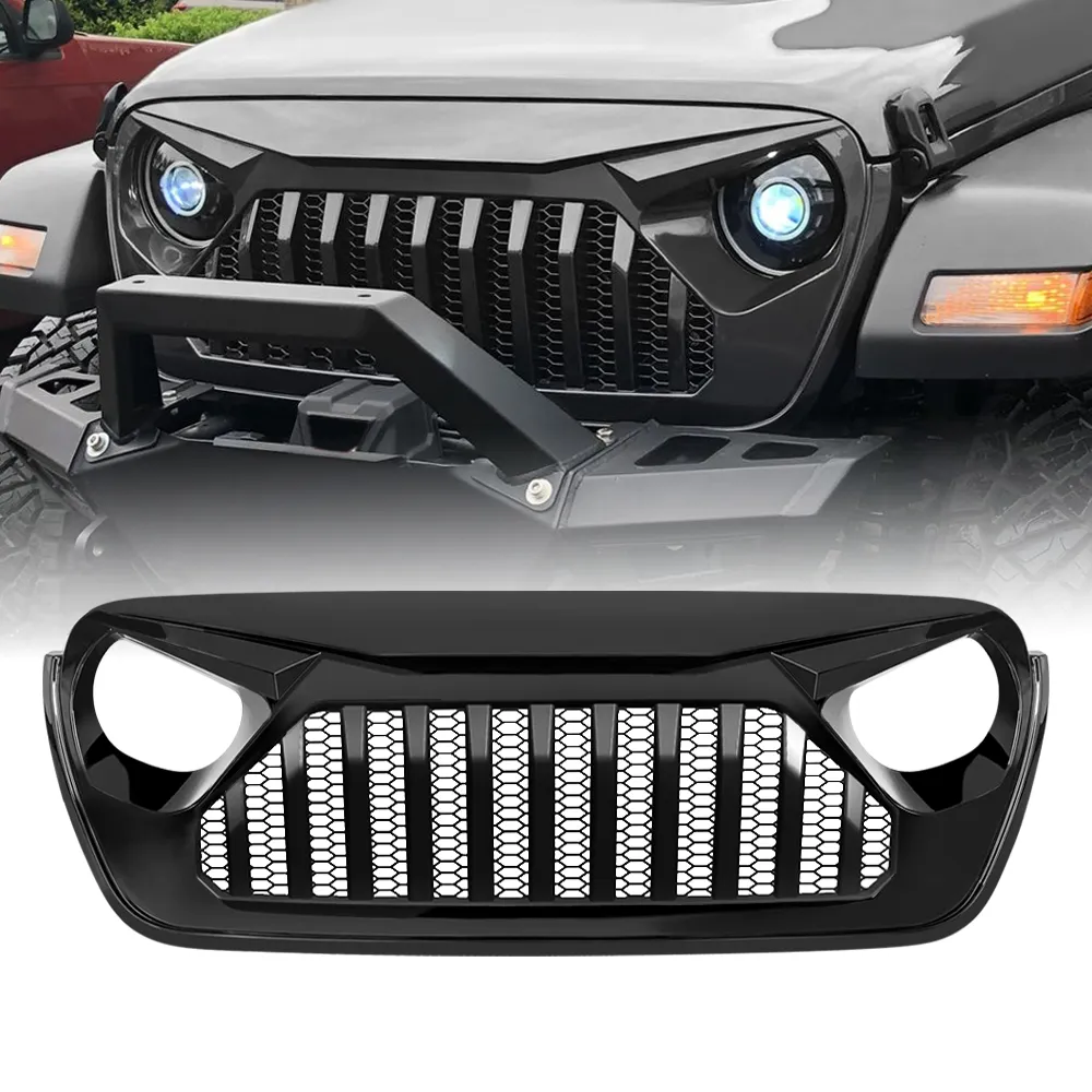 Vader Grille W/ Mesh - Glossy Black For 18+ Jeep Wrangler JL & Gladiator JT W/O Trailcam product image