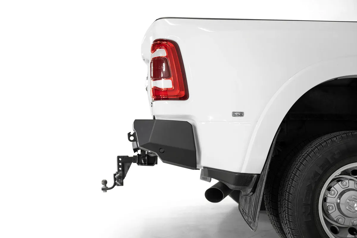 Dodge 25003500 Bomber HD Rear Bumper with SENSOR MOUNTS set up for Duallys in Hammer Black with Satin Black panels product image