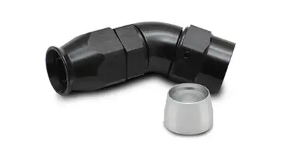 Vibrant Performance 45 Degree High Flow Hose End Fitting; -12AN; 6061 Aluminum; Black Anodized; For PTFE Lined Hose;