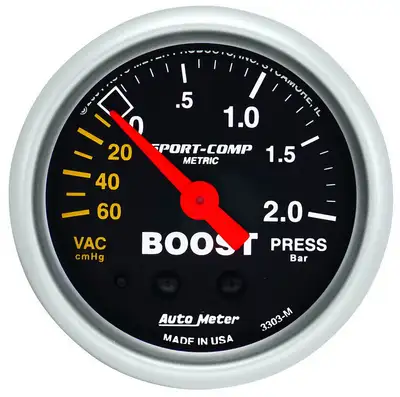 AutoMeter 2-1/16 In. Boost/Vacuum, 60 cm Hg-2.0 Bar, Sport-Comp