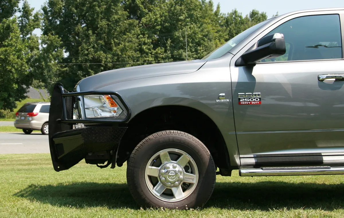 Black Steel Front Ranch Bumper; 2 Stage Black Powder Coated; w/Full Grill Guard; Incl. Light Cut-Outs; product image
