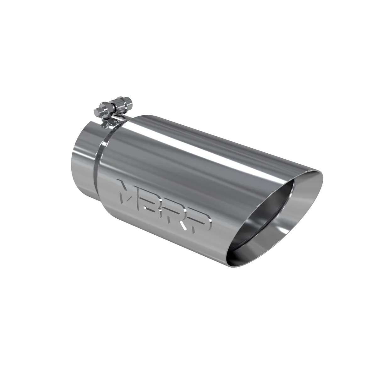 Armor Pro Exhaust Tip; 4 in. Inlet Diameter; 5 in. Outlet Diameter; 12 in. Length; Dual Wall; Angled; T304 Stainless Steel; Mirror Polished; product image