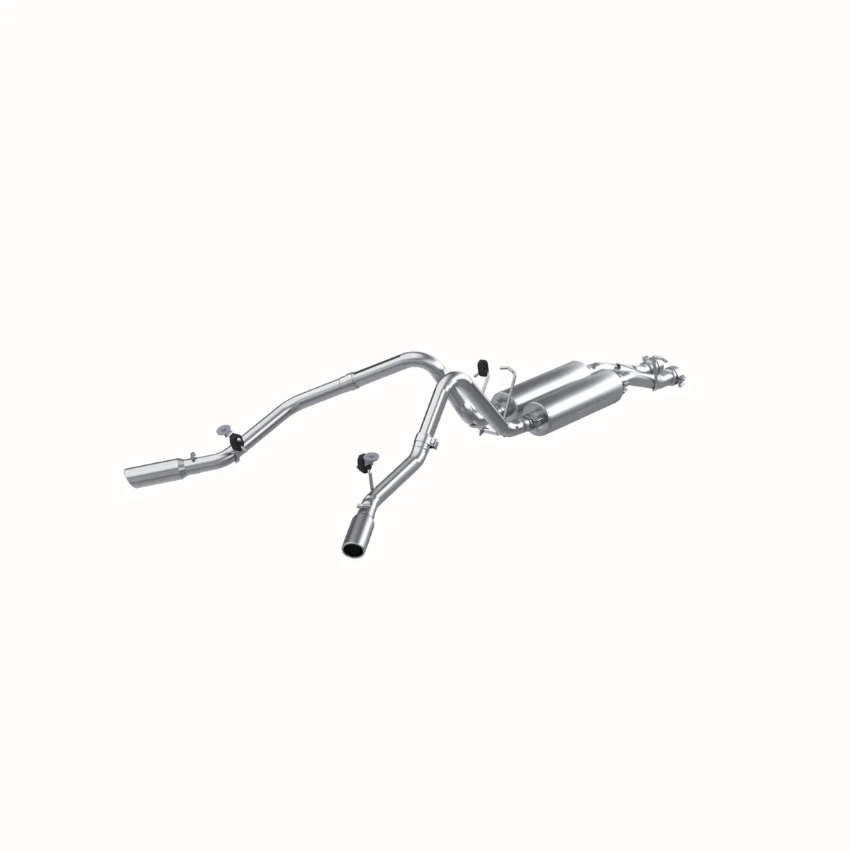 Armor Lite Cat Back Exhaust System; 2.5 in.; Incl. Ext. Pipe/Over Axle Pipes/Tailpipes/Muffler/Hardware/3.5 in. OD Tips; Dual Split Side Exit; Aluminized; product image