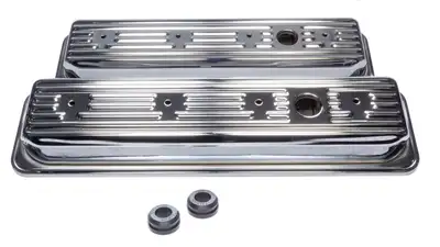 Edelbrock Valve Cover, Signature Series, Small Block Chevrolet, 262-400, 1987-1995, Center Bolt, Low Profile, Chrome