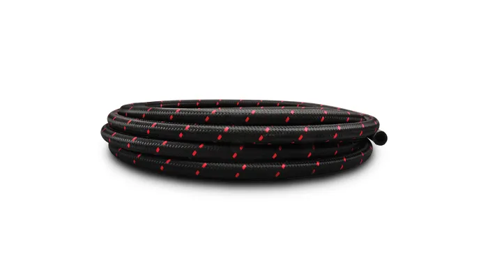 Nylon Braided Flex Hose; -10AN; 0.5625 in. Hose ID; 0.828 in. Hose OD; 500 PSI Operating Pressure; 2000 PSI BP; 10ft. Roll; Black/Red; product image
