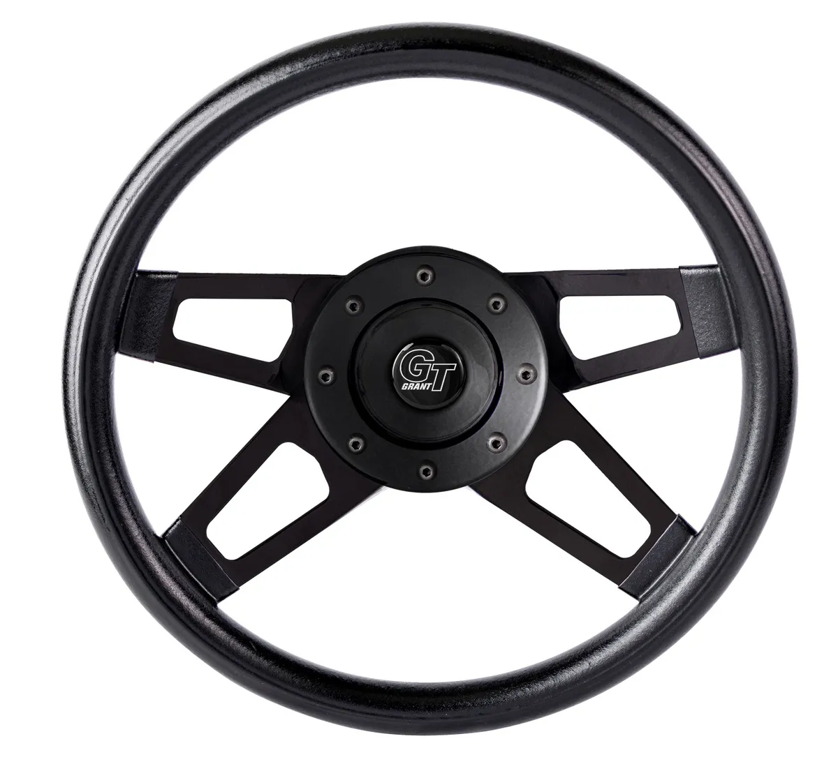 Challenger Steering Wheel; 13 1/2 in. Diameter; 3 in. Dish; Black Cushion Grip; Matte Black Dual Plane Spokes; product image