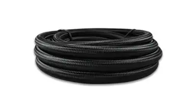 Vibrant Performance Nylon Braided Flex Hose; -10AN; 0.516 in. Hose ID; 0.625 in. Hose OD; 6.6875 in. Bend Radius; 2000 PSI Operating Pressure; 6000 PSI BP; 5ft. Roll; Black; w/PTFE Liner;