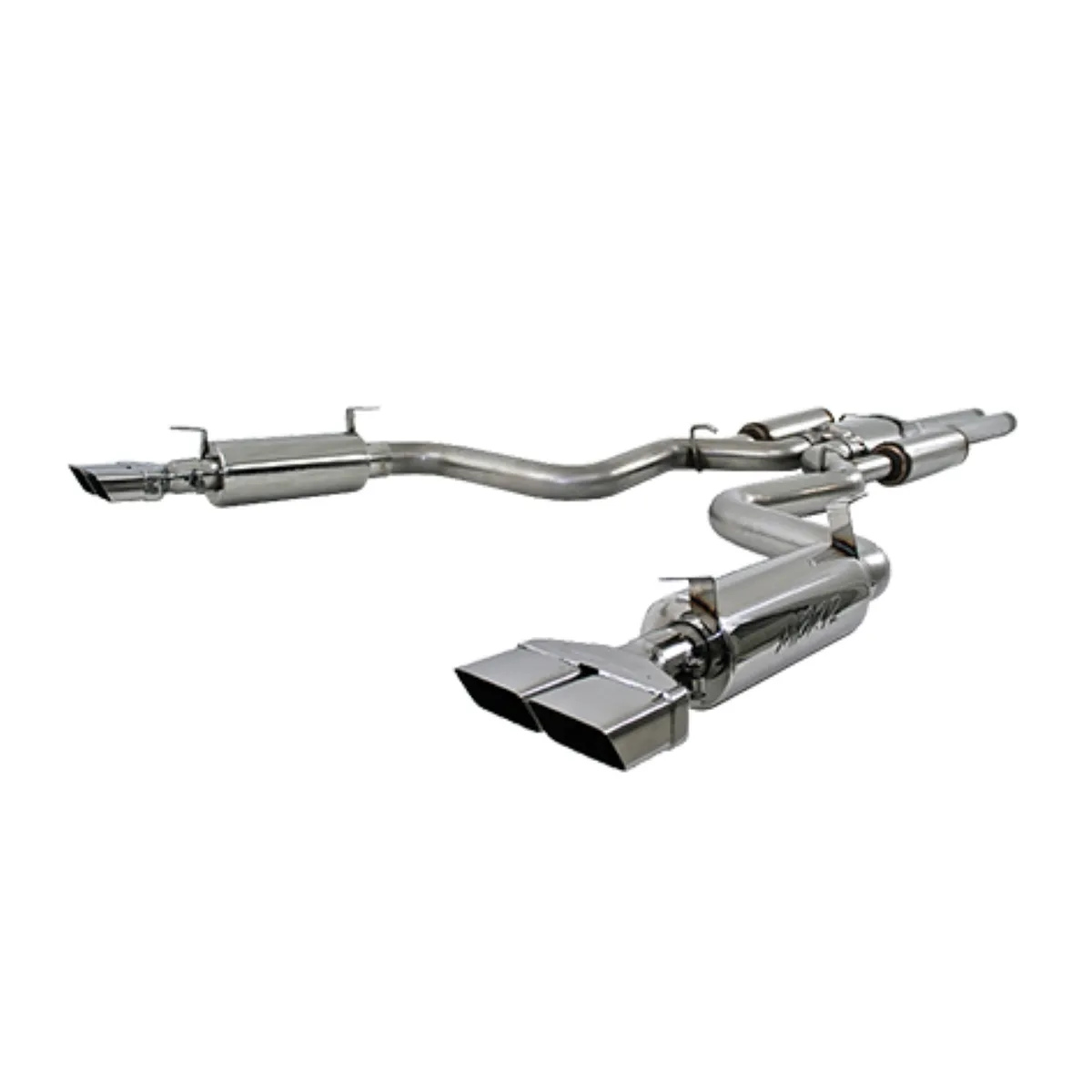 Armor Pro Cat Back Exhaust System; 3 in.; Incl. Ext. Pipe/Resonator/Tailpipes/Mufflers/Hardware/Quad Rectangular Tips; Dual Split Rear Exit; T304 Stainless Steel; product image