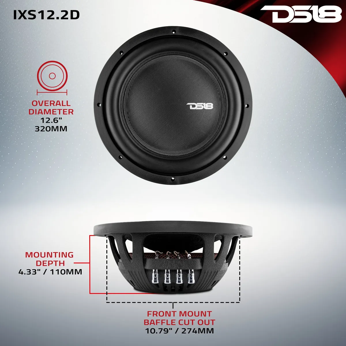 IXS Shallow-Mount 12" Fiber Glass Subwoofer 800 Watts Rms DVC 2-Ohm product image
