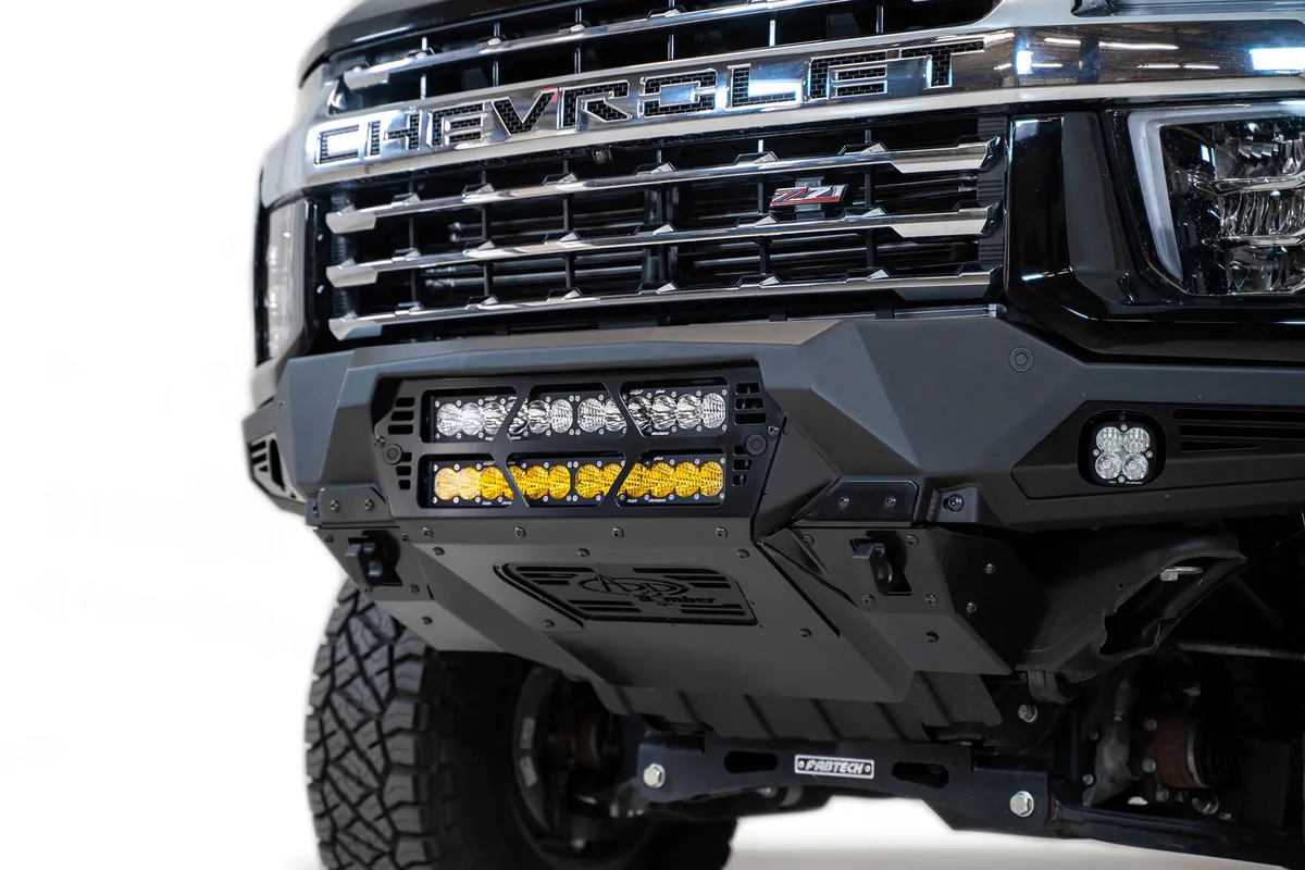 20c Silv 2500/3500 Front Bumper W/Dual 20in LED Bar Mounts W/Parking Sensor Cutouts Hammer Blk product image