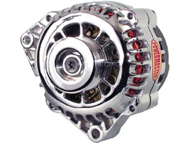 Power Master Alternator; CS130D; Rear Battery Post; 165 Amp; 100 Idle; 6 Groove Pulley; PLIS Voltage Regulator; Polished;