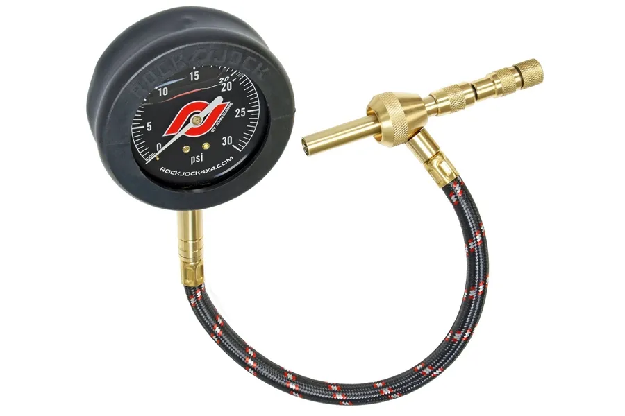 Rock Jock Elite Analog Tire Deflator 3 Inch Stainless Steel Liquid Filled Gauge Rubber Cover Zipper Case RockJock 4x4