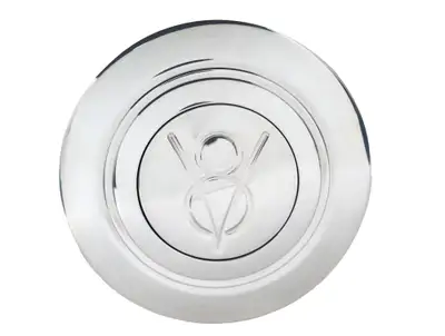 Lokar Horn Button; Fits w/Banjo Wheel Steering; Billet Aluminum; Single Contact; Domed V-8 Logo; Polished;
