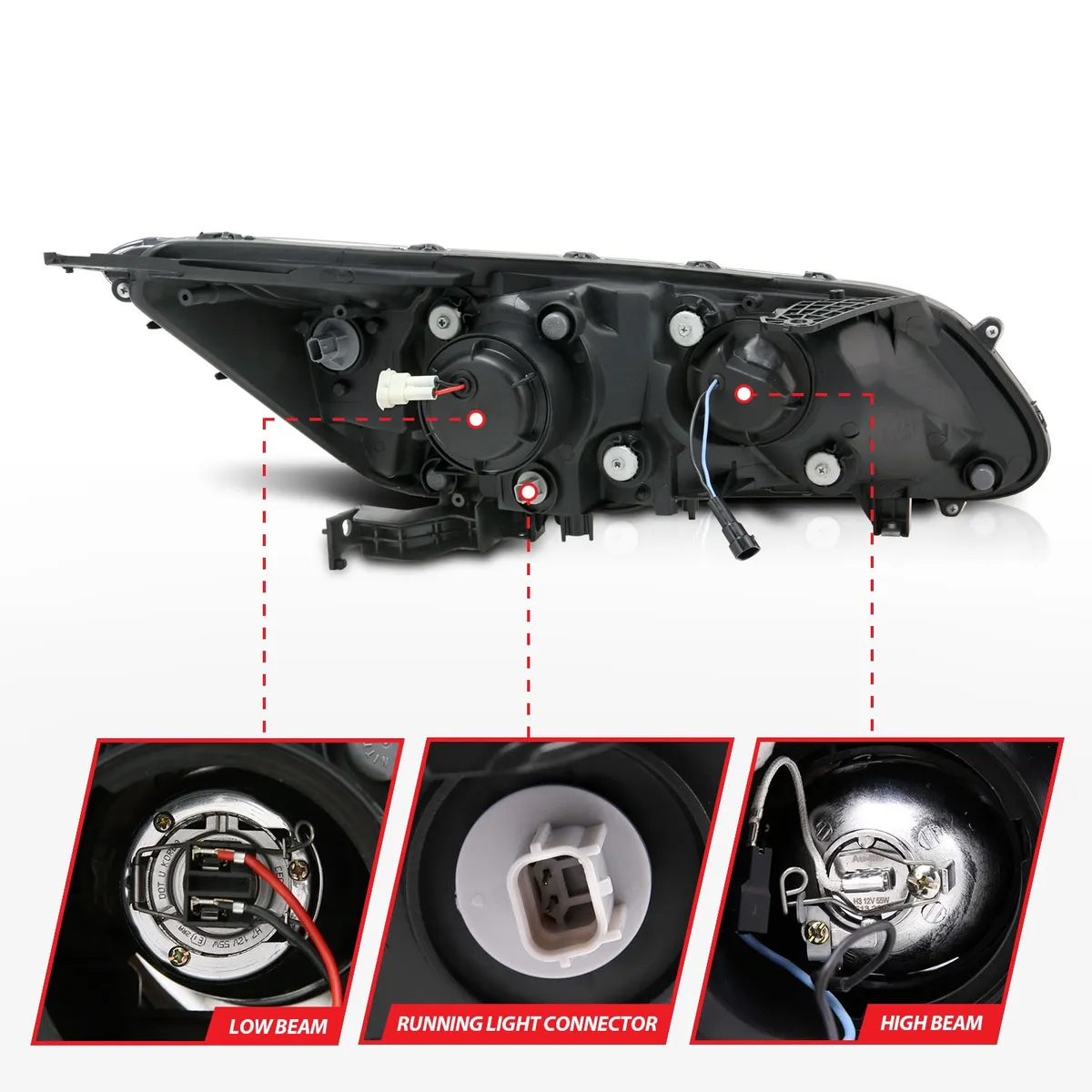 1314 Accord 4 Dr Headlight Projector W/Ubar Black Clear Driver/Passenger product image