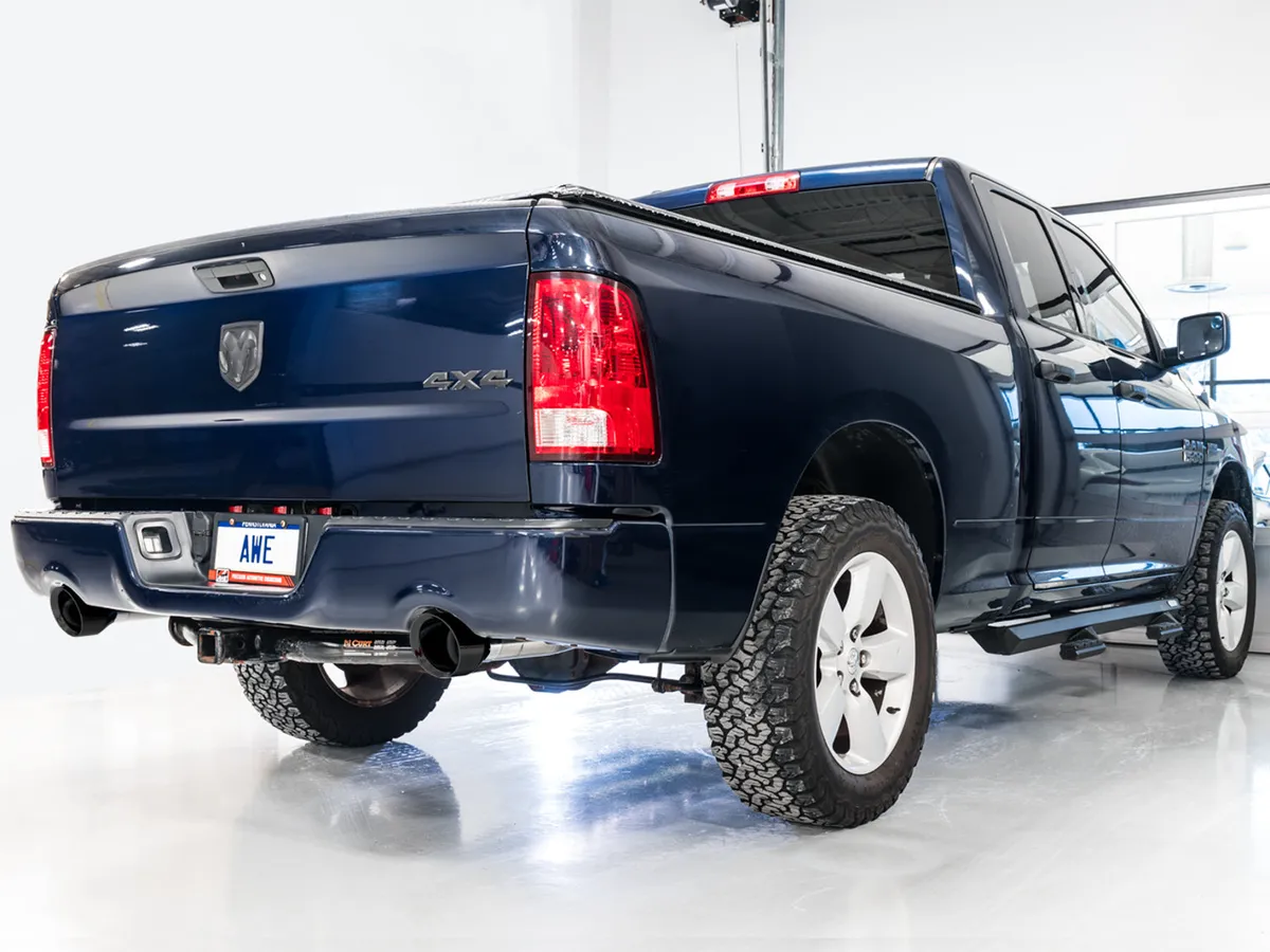 AWE 0FG Dual Rear Exit Catback Exhaust for 4th Gen RAM 1500 5.7L with bumper cutouts - Chrome Silver Tips product image