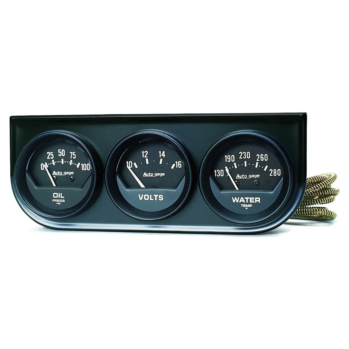 Autometer 2348 Gauge Console, Oilp/Wtmp/Volt, 2, 100psi/280?f/16v, Blk Dial, Blk Bzl, ag product image