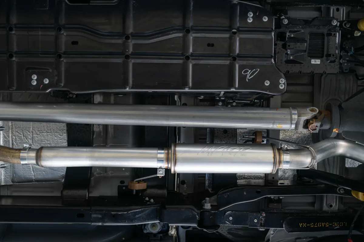 Armor Pro Cat Back Exhaust System; 4 in.; Incl. Front Pipe/Ext. Pipe/Muffler/Tailpipe/Hardware/5 in. OD Tip; Single Side Exit; T304 Stainless Steel; product image