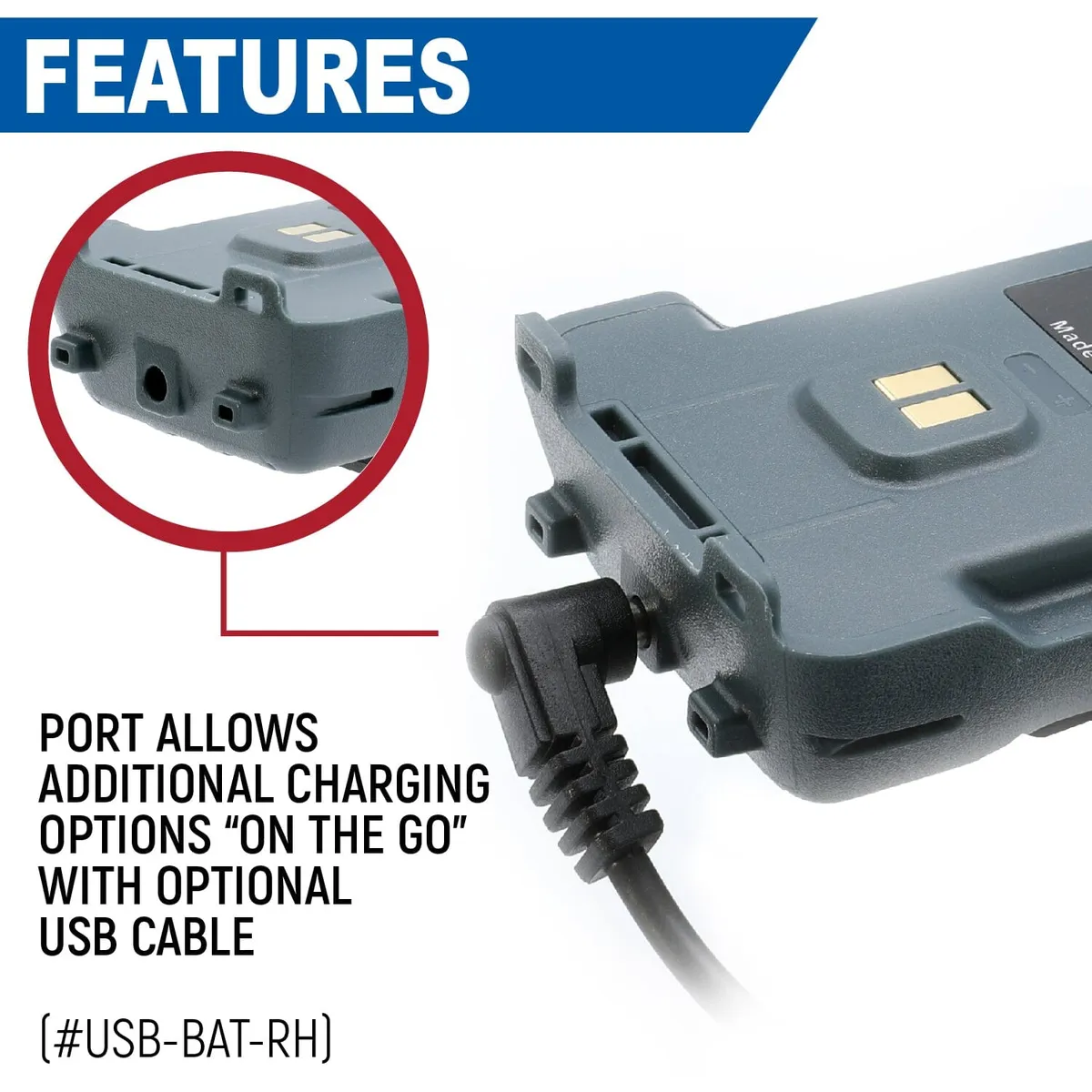 Rugged Radios Gmr2/Gmr2 Plus Handheld XL Battery w/ USB Charging Port - Grey product image