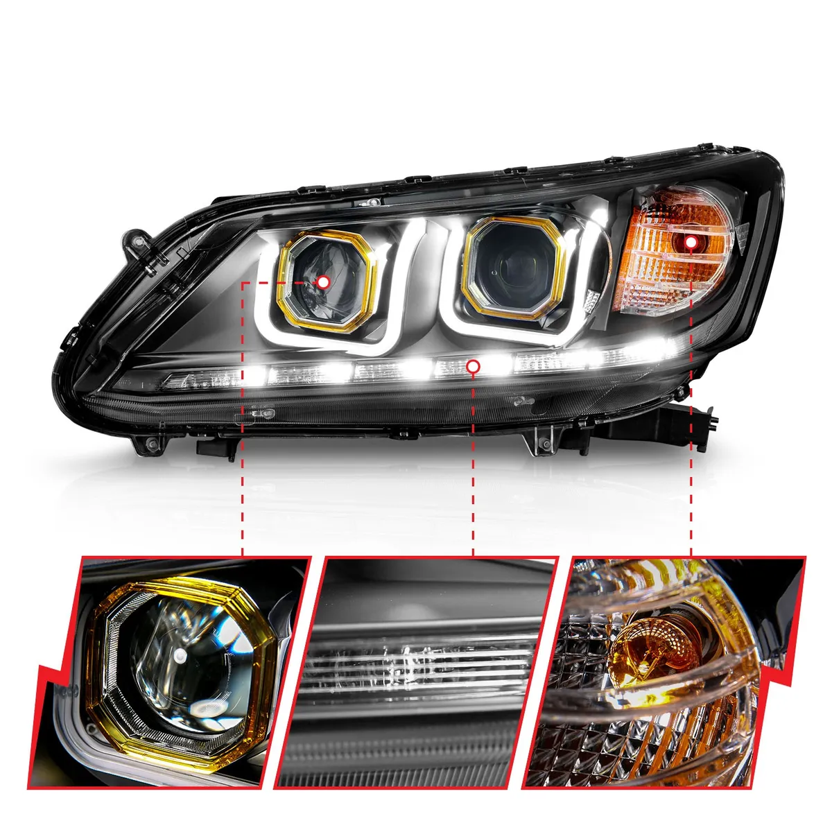 1314 Accord 4 Dr Headlight Projector W/Ubar Black Clear Driver/Passenger product image