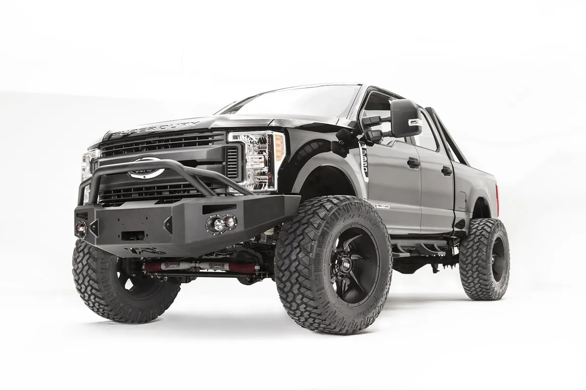 Premium Winch Front Bumper; 2 Stage Black Powder Coated; w/Pre-Runner Grill Guard; product image