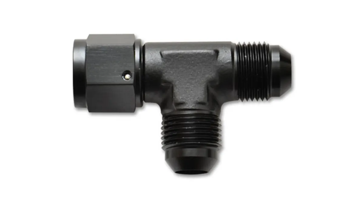 Tee Adapter Fitting; -6AN; 6061 Aluminum; Black Anodized; w/Female -6AN Swivel; product image