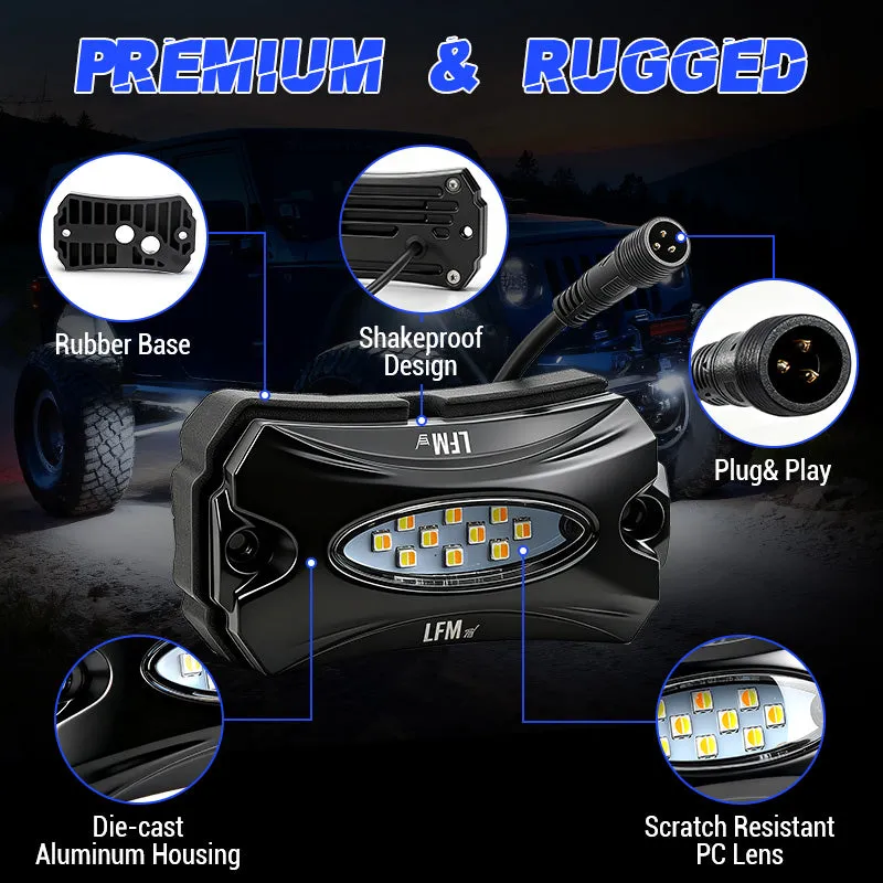 High-Bright Waterproof LED Rock Lights Kit White & Amber Switchback product image