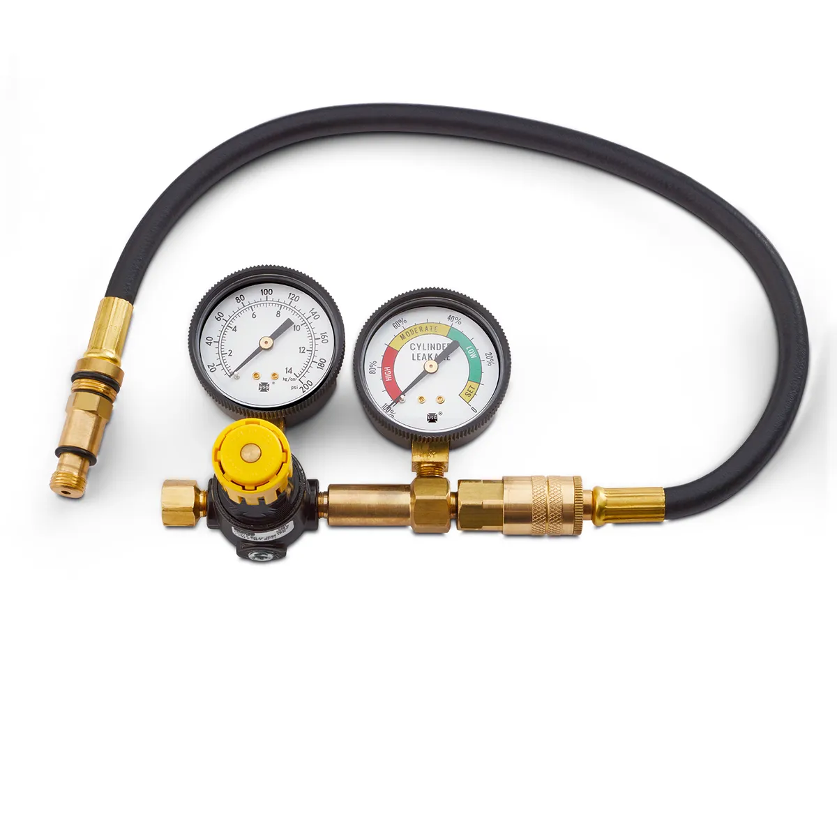 Leakdown Tester Kit Dual Gauge 14mm and 18mm Spark Plug Hole Adapters White Dial Faces Proform product image